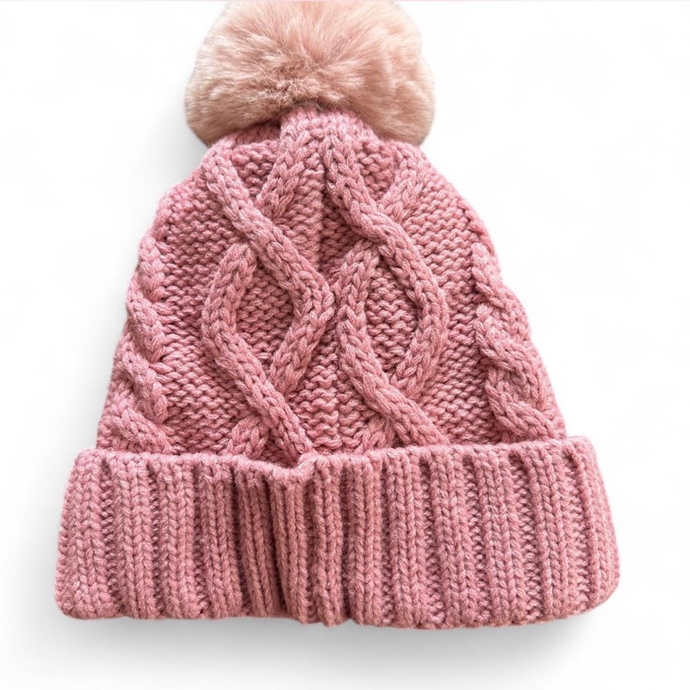 UGG Pink Cable Knit Beanie with Pom-Pom - Picture 5 of 5